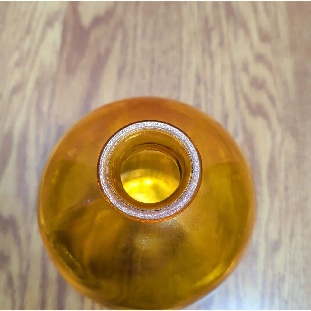 Vintage Amber Glass Orb Vase Round Globe Ball Mid Century Modern MCM 6.5 Inch